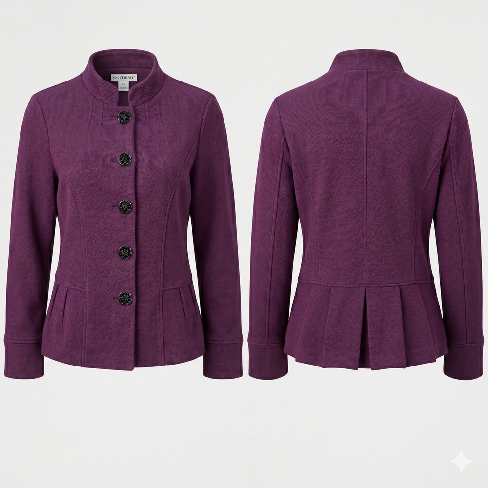 Coldwater Creek Purple Button Front Knit Cardigan Jacket Mock Neck Size 8